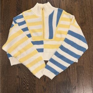 STAUD cropped Hampton Blue and Yellow  Sweater